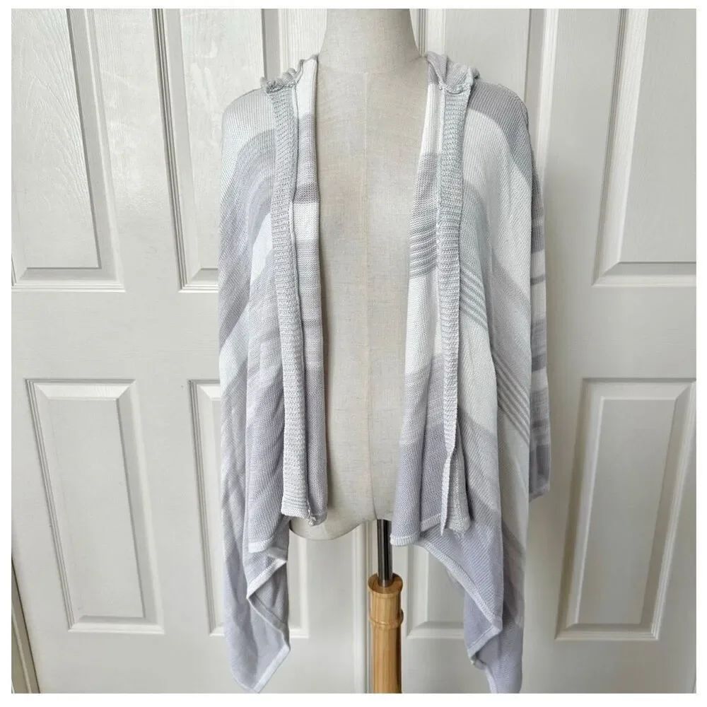 Line striped long hooded open cardigan
